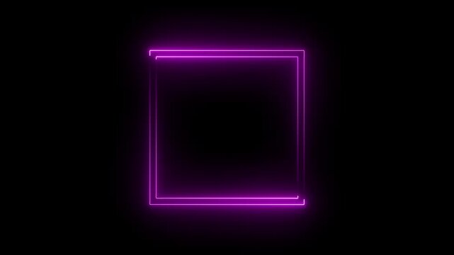 Neon rectangle frame icon animation on black background. rectangular frame made of two moving neon lights overlay. Rectangle photo frame with pink color motion graphic