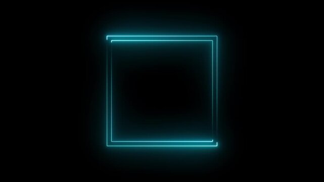 Neon rectangle frame icon animation on black background. rectangular frame made of two moving neon lights overlay. Rectangle photo frame with navy color motion graphic.