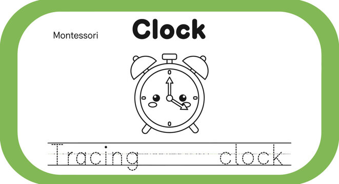 Clock tracing worksheet for kids. Montessori education.
