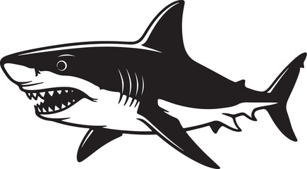 Obraz premium Black and white of a shark with open mouth and sharp teeth swimming also transparent background white shark