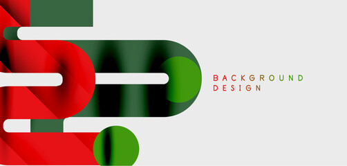 Obraz premium Abstract geometric shapes overlap. Red, green, white colors dominate design. Minimalist style, clean lines present modern aesthetic.