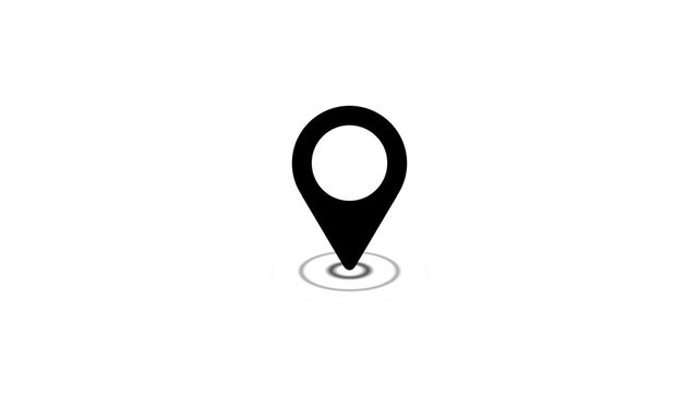 Minimalist black location pin icon with ripple effect animation on white background.