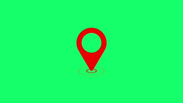 Red location pin icon animation on green screen background for easy keying.