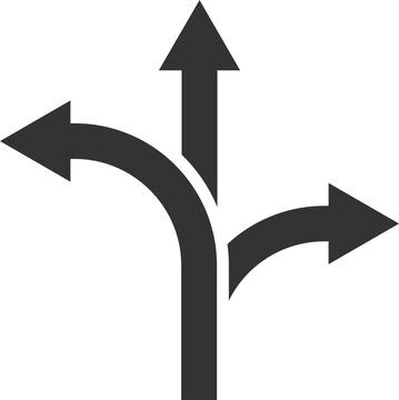 A dark gray graphic shows three arrows diverging from a single point, indicating multiple paths or choices