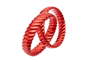 Glossy Red Twisted Metal Wedding Bands 3D Jewelry Concept with transparent background