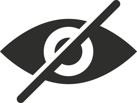 A dark gray icon representing an eye with a diagonal slash through it, symbolizing privacy or hidden information