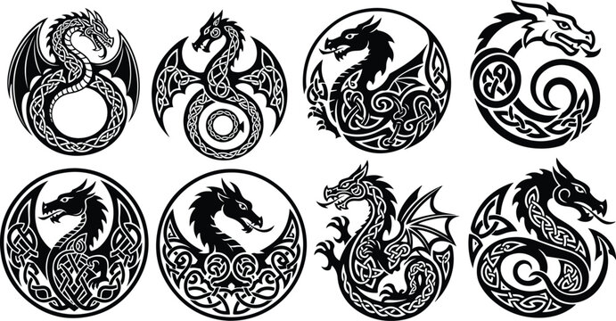 Celtic dragon silhouette Tattoo Vector design