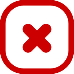 Obraz premium A bold red 'X' symbol is displayed within a rounded square outline, representing a common symbol for cancellation or error
