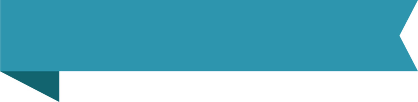 A simple blue ribbon banner with a pointed end and a triangular section on the left, isolated on a black background