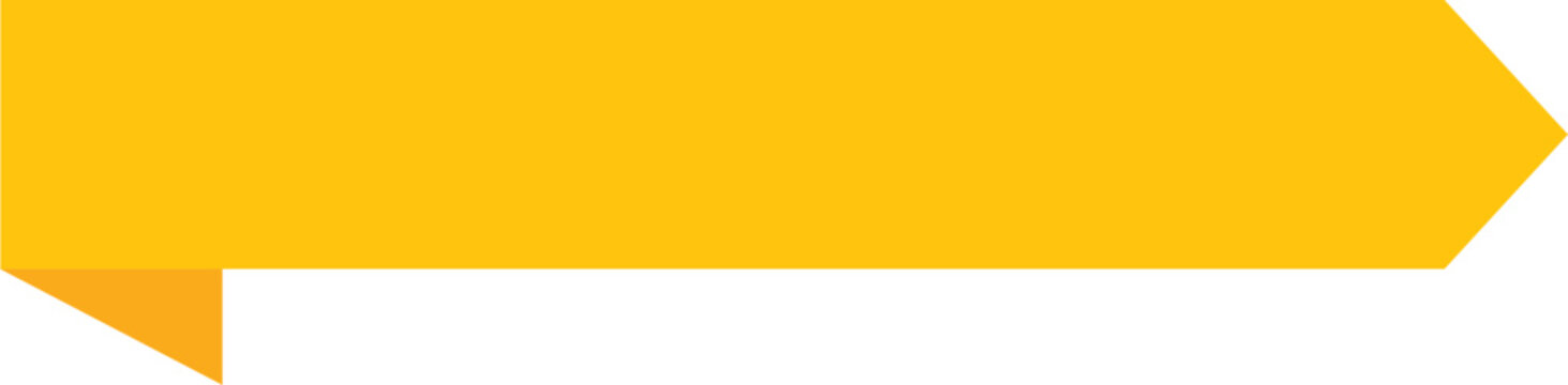 A bright yellow banner shaped like a speech bubble with an arrow pointing to the right, isolated on a black background