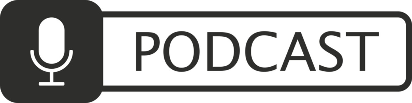A simple graphic featuring a microphone icon next to the word PODCAST, perfect for audio content and broadcasting