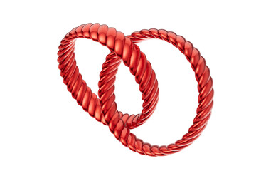Glossy Red Twisted Metal Wedding Bands 3D Jewelry Concept with transparent background
