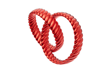 Glossy Red Twisted Metal Wedding Bands 3D Jewelry Concept with transparent background