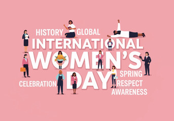 International womens day celebration on pink background