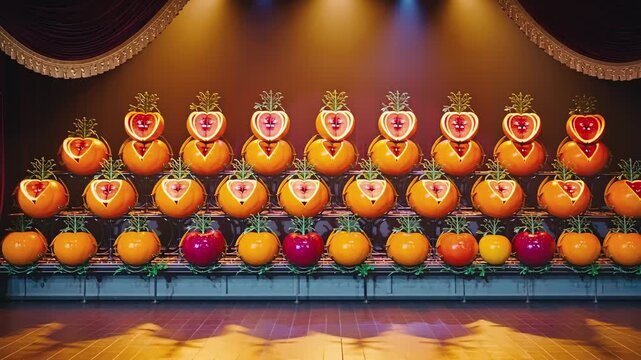 Colorful fruits on display in a stage show featuring a variety of shapes and sizes Generative AI