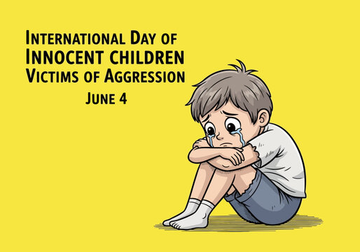 Sad child sitting on the ground on international day of innocent children victims