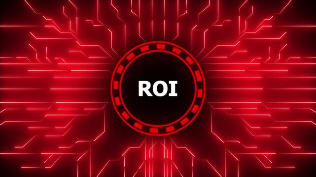 ROI Return on investment financial growth concept. Business, Technology, Internet and network concept. Digital Data moving on Circuit Board and CPU . Computer Processing and organizing data.4k