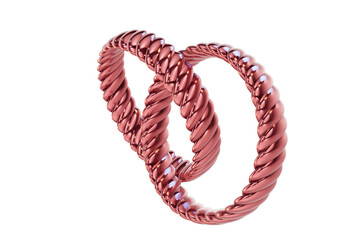 Glossy Red Twisted Metal Wedding Bands 3D Jewelry Concept with transparent background