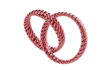 Glossy Red Twisted Metal Wedding Bands 3D Jewelry Concept with transparent background