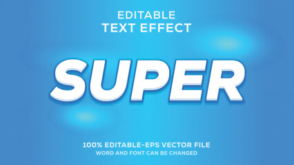 Super Text Effect Editable Vector Graphic Bold White Letters Glowing Blue Background Dynamic Modern Design for Marketing Advertising Promotions