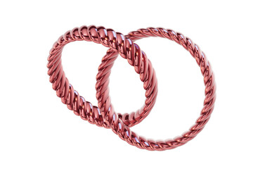 Glossy Red Twisted Metal Wedding Bands 3D Jewelry Concept with transparent background