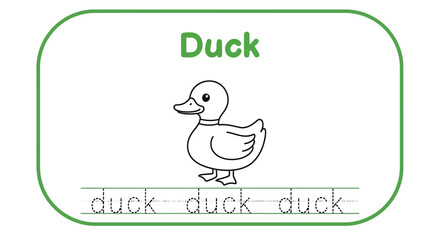 Duck tracing worksheet for kids learning