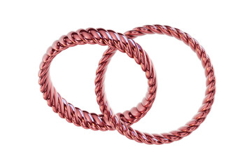Glossy Red Twisted Metal Wedding Bands 3D Jewelry Concept with transparent background