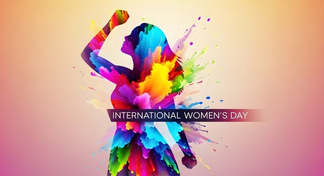 Raised Arm Silhouette with Color Splash for International Women&rsquo;s Day Poster