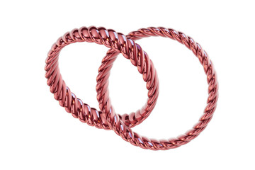 Glossy Red Twisted Metal Wedding Bands 3D Jewelry Concept with transparent background