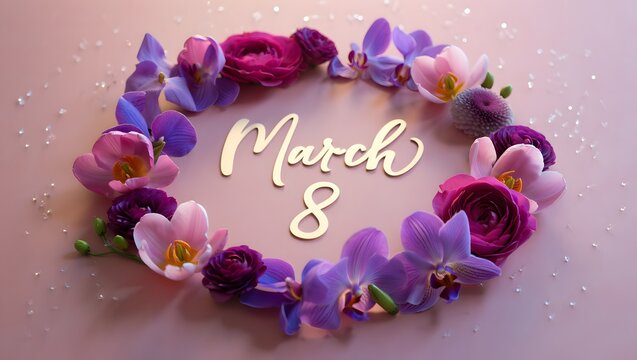 Floral Circle Frame with &ldquo;March 8&rdquo; Text International Women&rsquo;s Day Poster