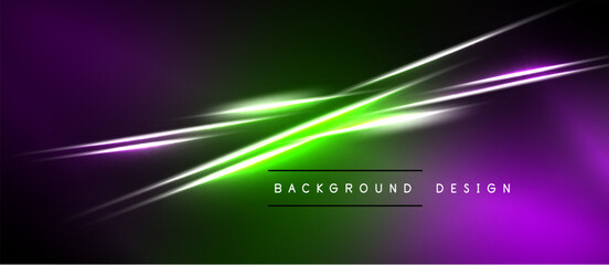 Abstract background features vibrant purple, green gradients. White streaks create dynamic, flowing visual effect. Simple text reads background design.