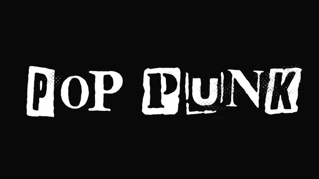 Stop motion text "Pop Punk" with Ransom punk typography style suitable for use on flyers, posters and music banners. Transparent background. 4K resolution