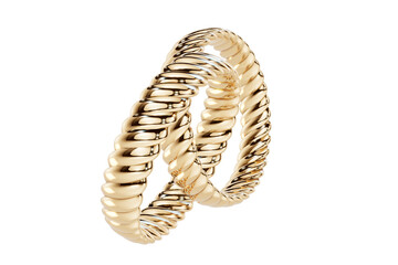 3D Render of Interlocking Golden Rope Wedding bands, with transparent background
