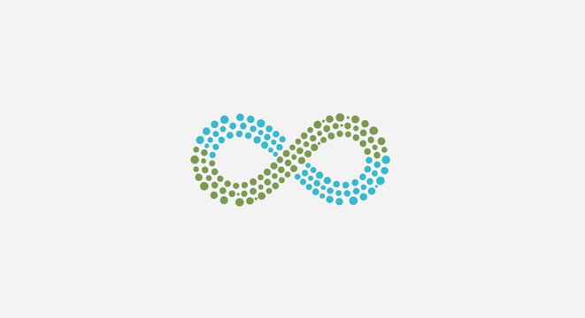 Infinity Symbol Made of Blue and Green Dots on White Background