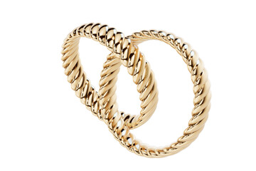 3D Render of Interlocking Golden Rope Wedding bands, with transparent background