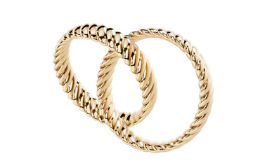 3D Render of Interlocking Golden Rope Wedding bands, with transparent background