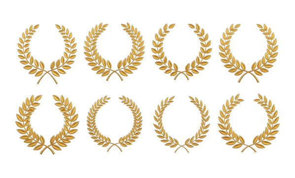 Golden Wheat Laurel Wreath 3D Vector Icon Isolated Transparent BG Cutout PNG