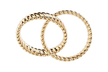 3D Render of Interlocking Golden Rope Wedding bands, with transparent background