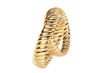 3D Render of Interlocking Golden Rope Wedding bands, with transparent background