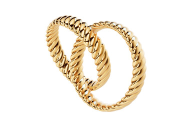 3D Render of Interlocking Golden Rope Wedding bands, with transparent background