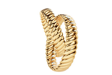 3D Render of Interlocking Golden Rope Wedding bands, with transparent background
