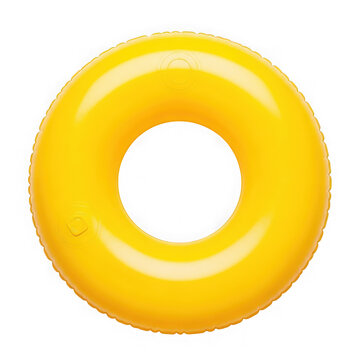 A bright yellow inflatable swim ring on a black background