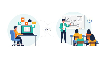 Naklejka premium Hybrid Blended Learning Model Combining Online Distance E-learning and Traditional In-Person Classroom Instruction