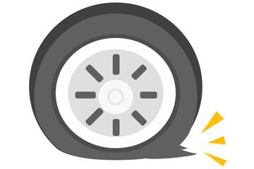 パンクしたタイヤのフラットイラスト 車のトラブル ベクター素材