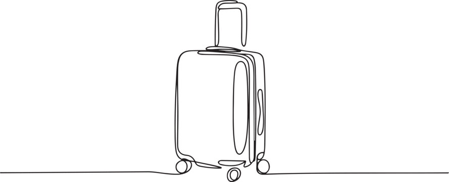 Travel suitcase in continuous line drawing style. Luggage valise with wheels and retractable handle. one line Icon drawing
