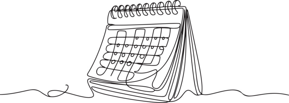 Loose-leaf calendar continuous line drawing. One line art of calendar, memorable date, countdown, holiday, weekday and weekend. one line Icon drawing