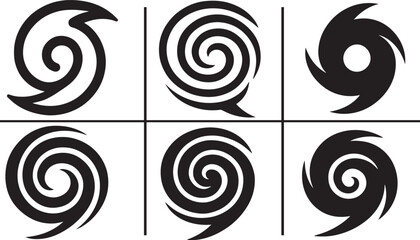 Bold hurricane icon set, clean vector storm symbols for weather alerts and disaster safety design.