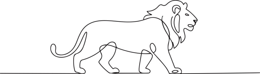 Continuous line drawing lion walking, Side view single linear decorative design concept. Lion abstract linear minimal style. one line Icon drawing © Nargis