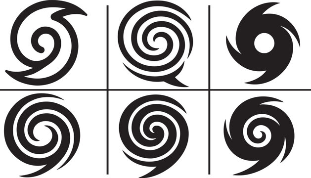 Bold hurricane icon set, clean vector storm symbols for weather alerts and disaster safety design.