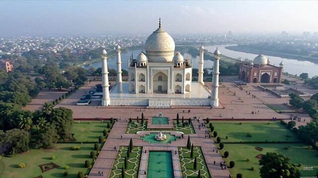 Aerial View of the Majestic Taj Mahal in Agra, India.